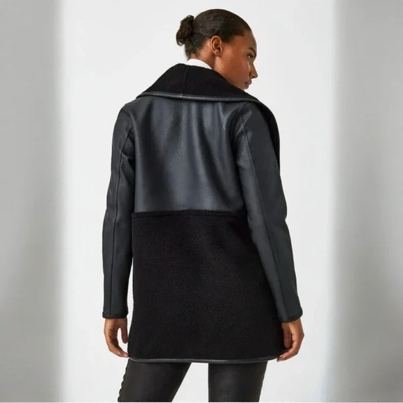 Spanx Fleece & Faux Leather Long Wrap Jacket In Very Very
Black Size Small NEW - Picture 5 of 10